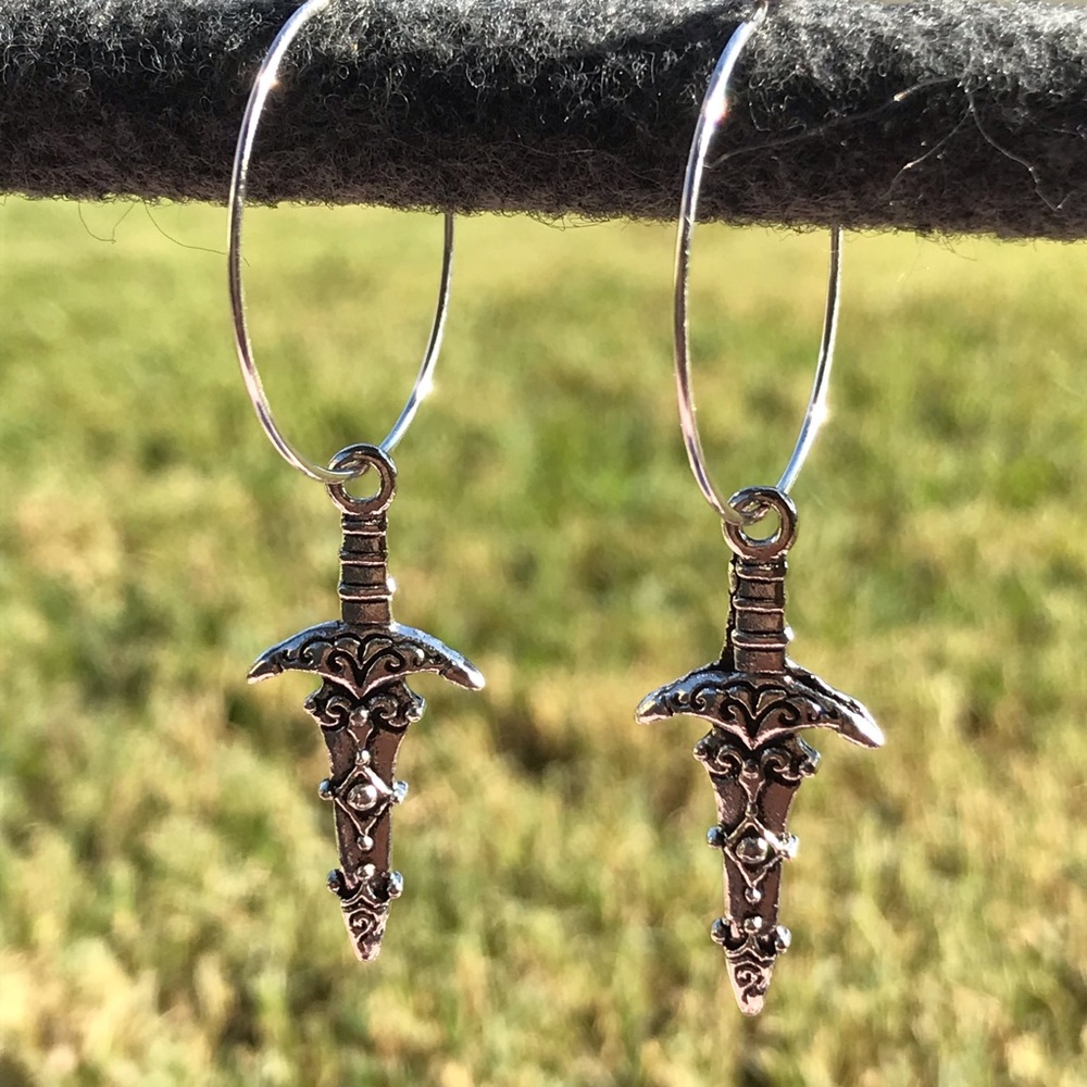 Silver dagger hoops